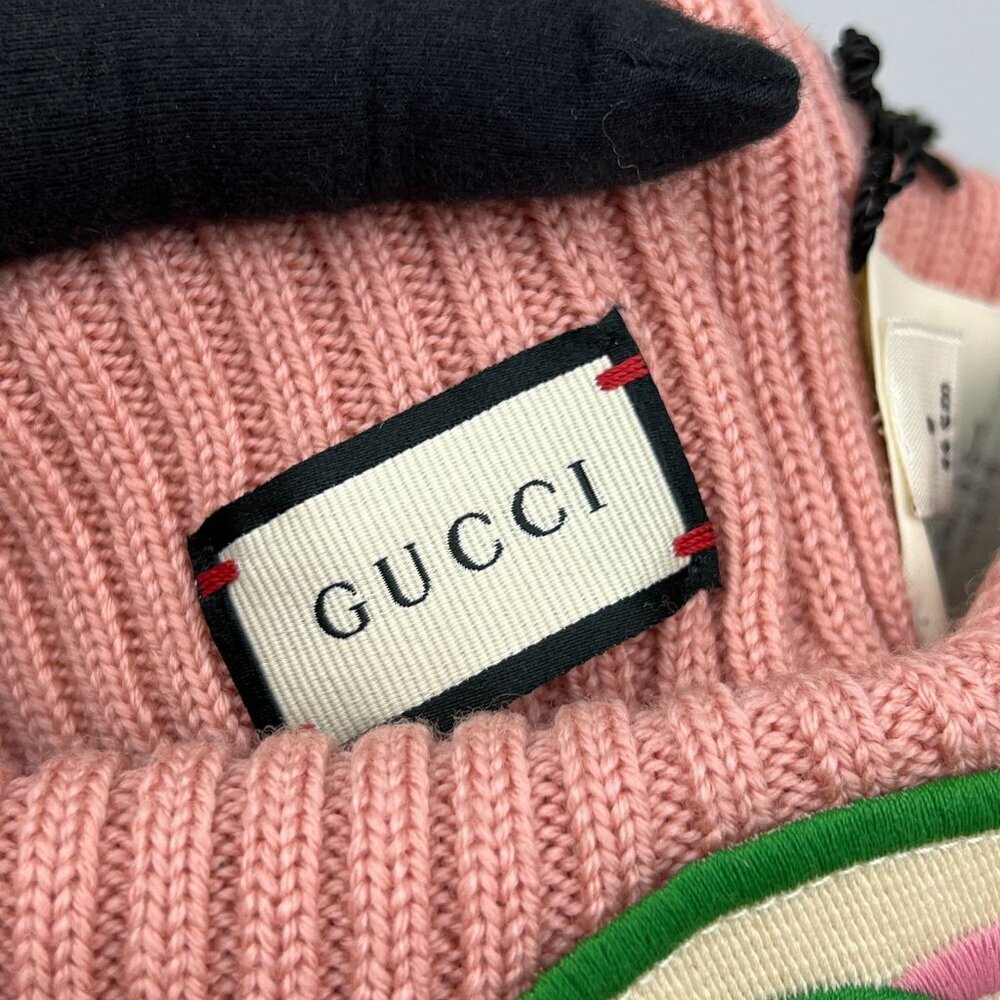 NWT Gucci Knitted Vistor Wool Embroidered Patch Head In Pink Hat Size S - Picture 8 of 13